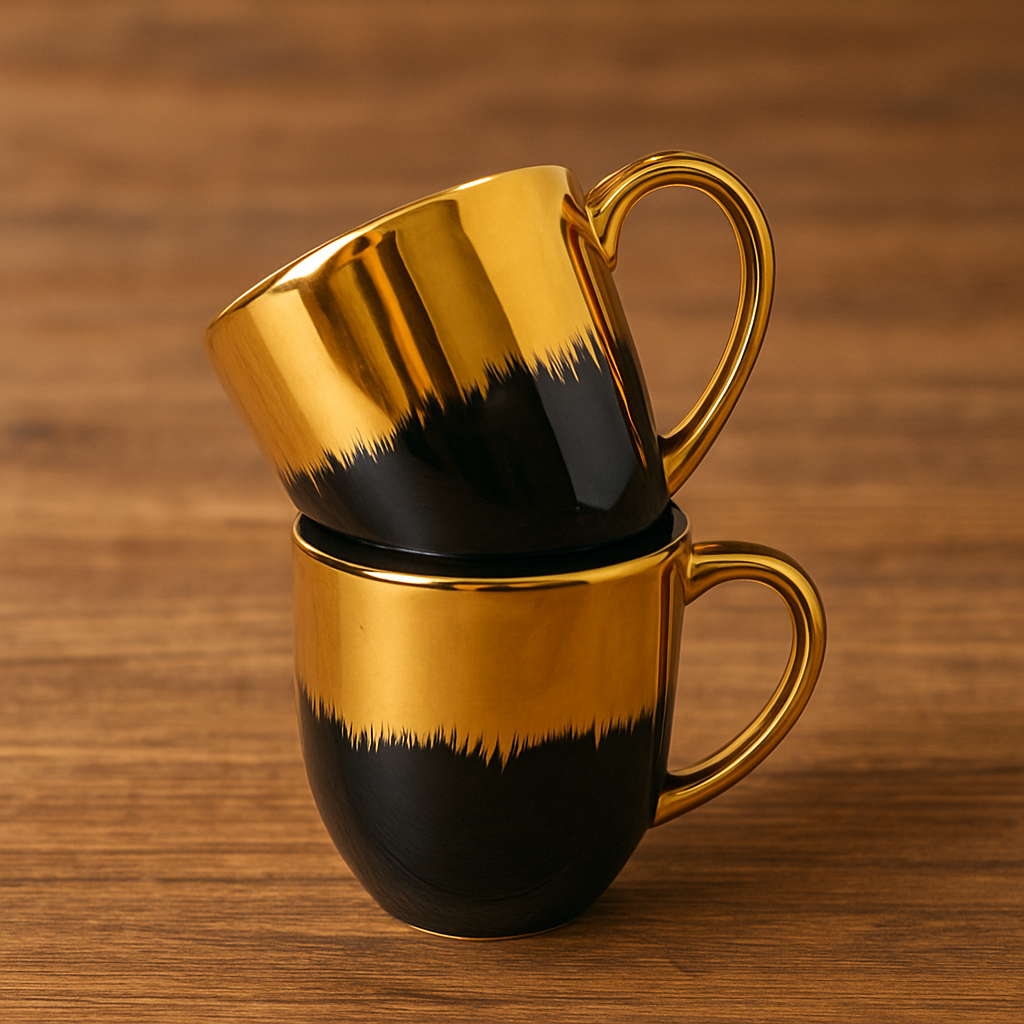 Golden Dusk Ceramic Tea Cup Set – Elegant Black & Gold Finish (6 Pcs)