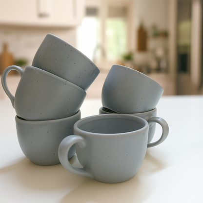 Ocean Mist Ceramic Tea Cup Set – Sleek Matte Design (6 Pcs)
