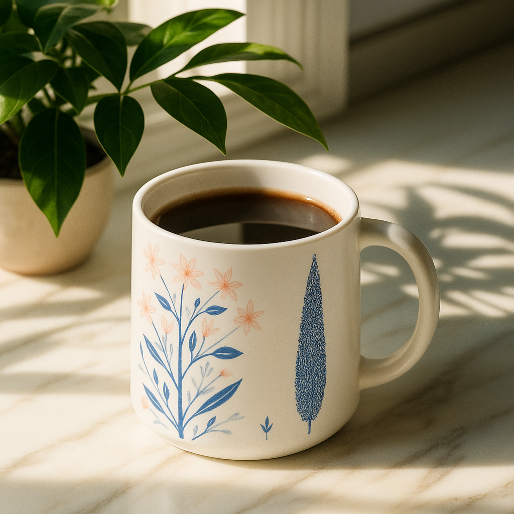 Heritage Peacock Ceramic Coffee Mug Set – Classic Blue Print