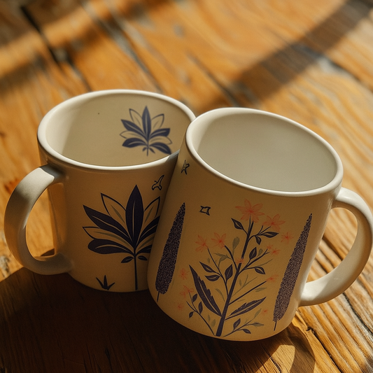Heritage Peacock Ceramic Coffee Mug Set – Classic Blue Print