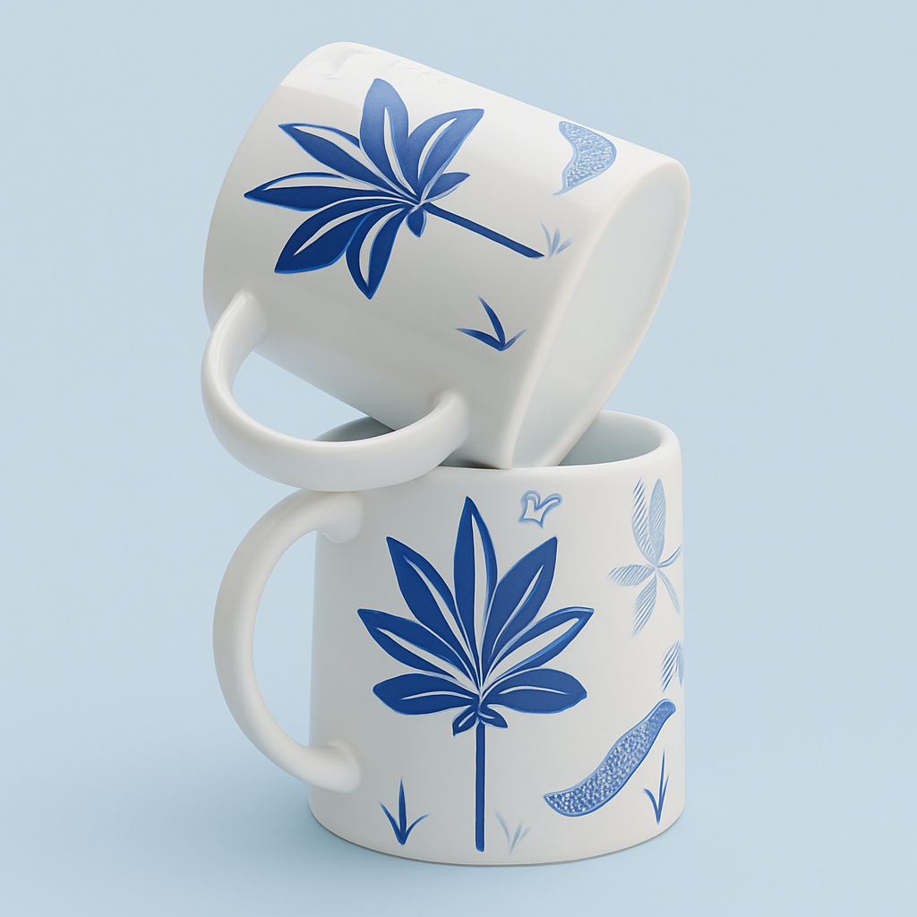 Heritage Peacock Ceramic Coffee Mug Set – Classic Blue Print