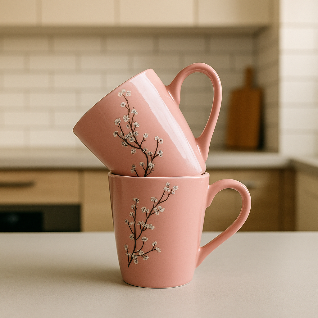 Rose Pink Floral Ceramic Coffee Mug – Glossy Finish
