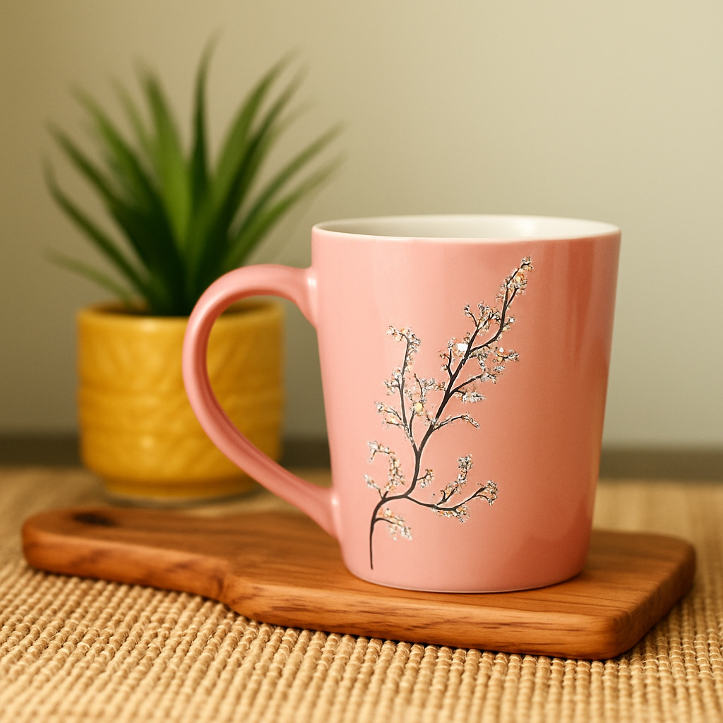 Rose Pink Floral Ceramic Coffee Mug – Glossy Finish