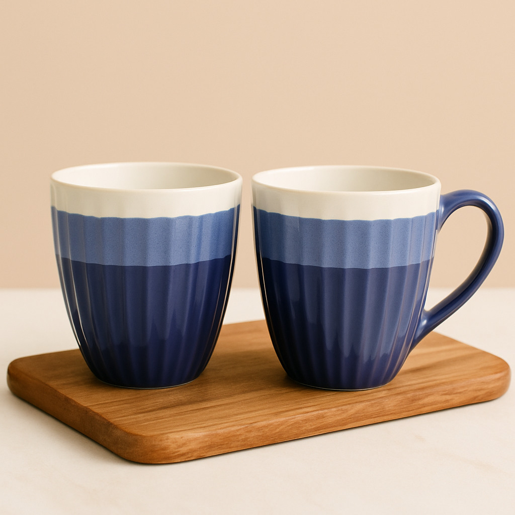 Deep Blue Ceramic Coffee Mug –Glossy Ribbed Texture