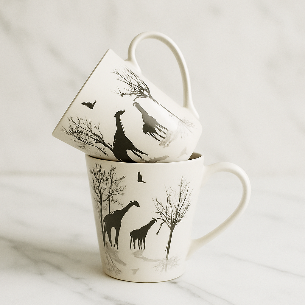 Wild Safari Ceramic Coffee Mug – Giraffe & Tree Artwork