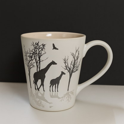 Wild Safari Ceramic Coffee Mug – Giraffe & Tree Artwork