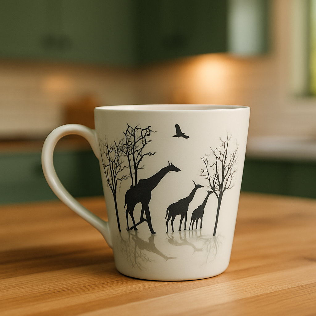 Wild Safari Ceramic Coffee Mug – Giraffe & Tree Artwork