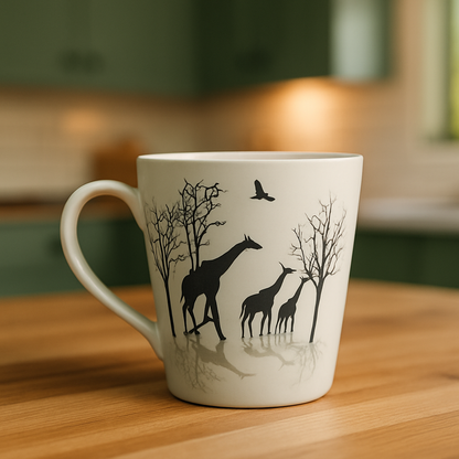 Wild Safari Ceramic Coffee Mug – Giraffe & Tree Artwork