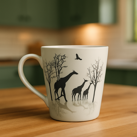 Wild Safari Ceramic Coffee Mug – Giraffe & Tree Artwork