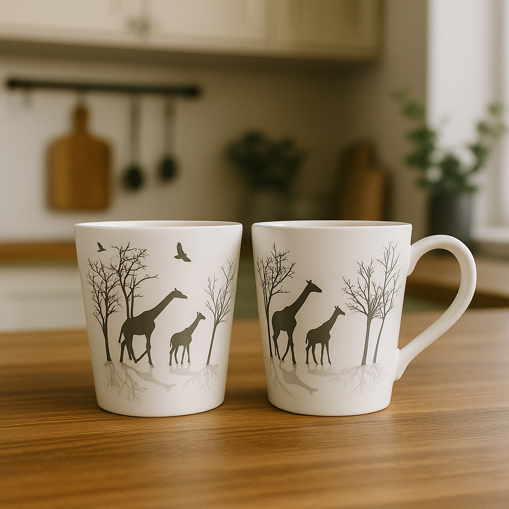 Wild Safari Ceramic Coffee Mug – Giraffe & Tree Artwork