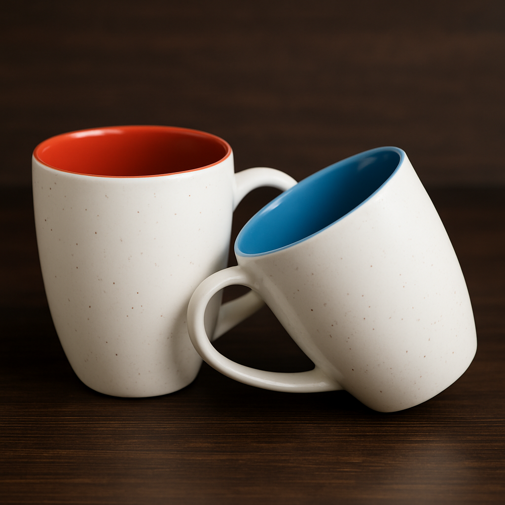 Classic White Ceramic Coffee Mug Set – Vibrant Multicolor Inside
