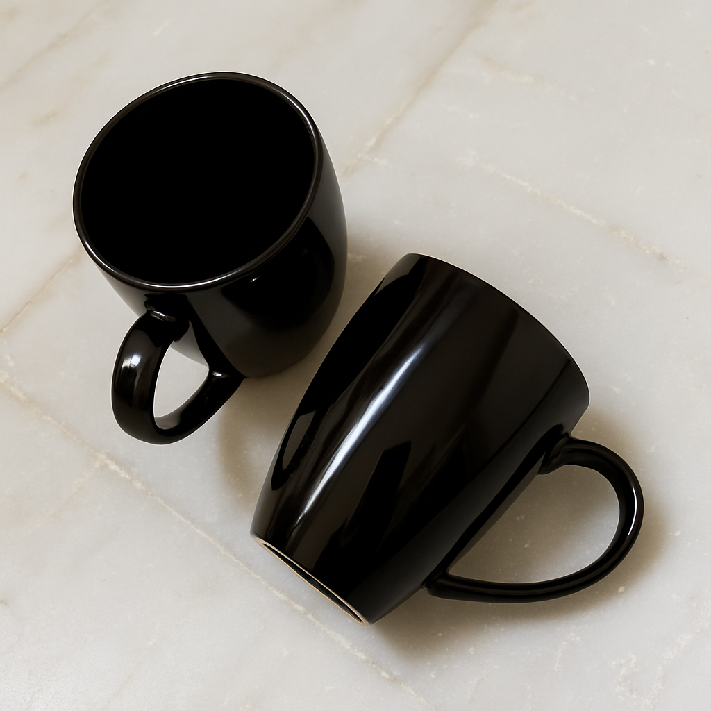 Classic Black Ceramic Coffee Mug Set – Glossy Finish