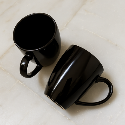 Classic Black Ceramic Coffee Mug Set – Glossy Finish