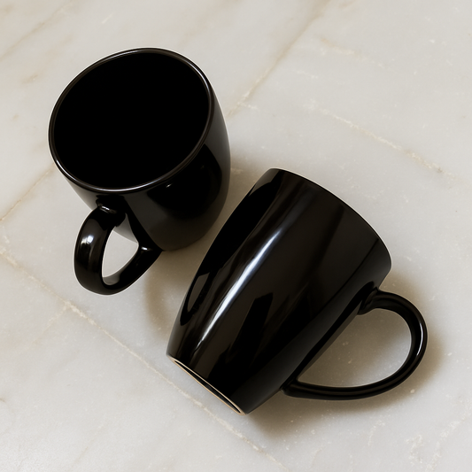 Classic Black Ceramic Coffee Mug Set – Glossy Finish
