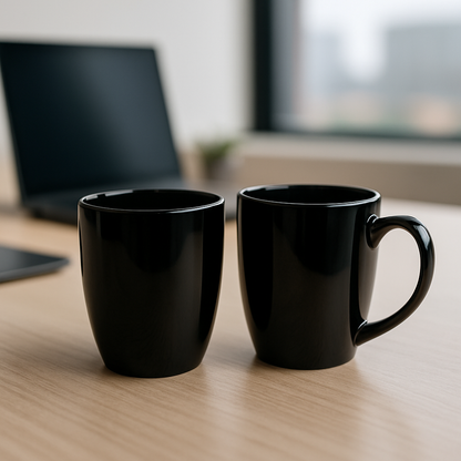 Classic Black Ceramic Coffee Mug Set – Glossy Finish