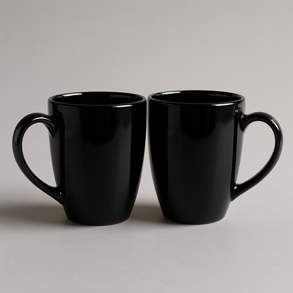 Classic Black Ceramic Coffee Mug Set – Glossy Finish