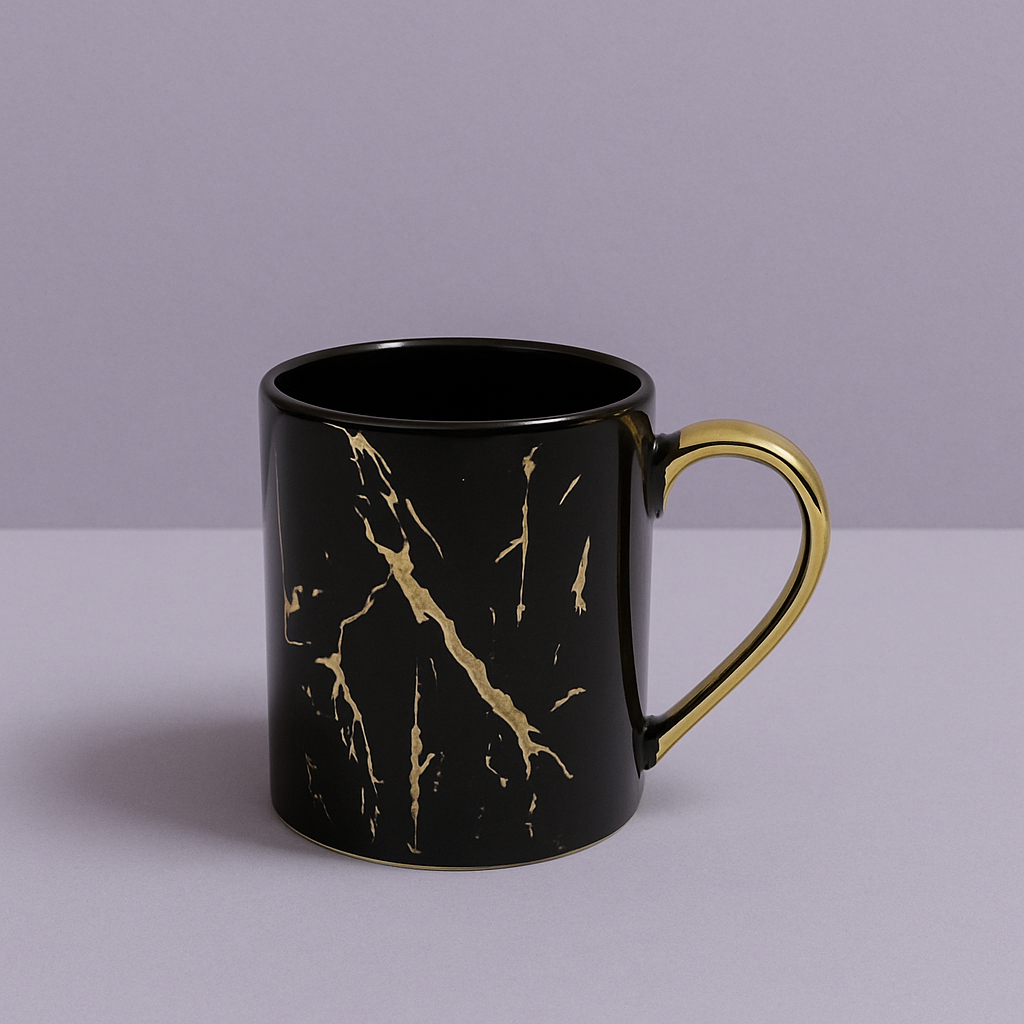 Premium Black Ceramic Coffee Mug – Gold Vein Marble Style