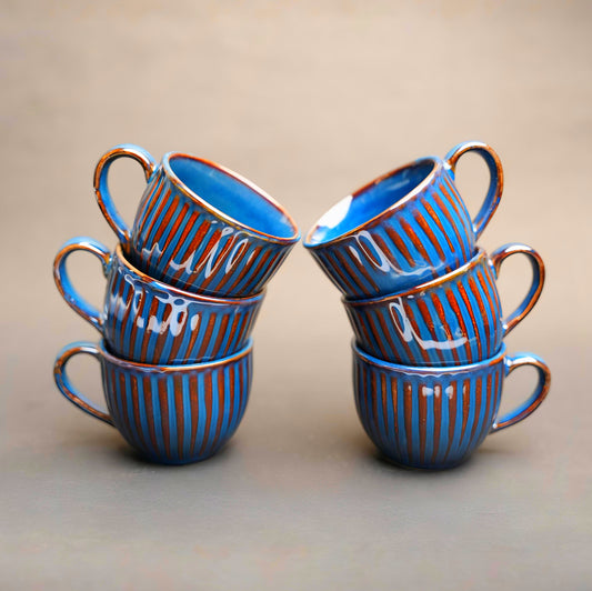 Artisan Stripe Ceramic Tea Cup Set – Handcrafted Look (Pack of 6)