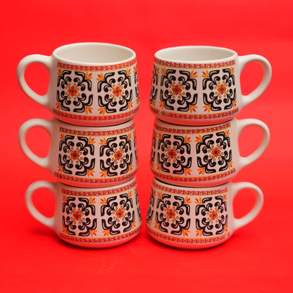 Printed Ceramic Tea Cups – Traditional Folk Design (Set of 6)
