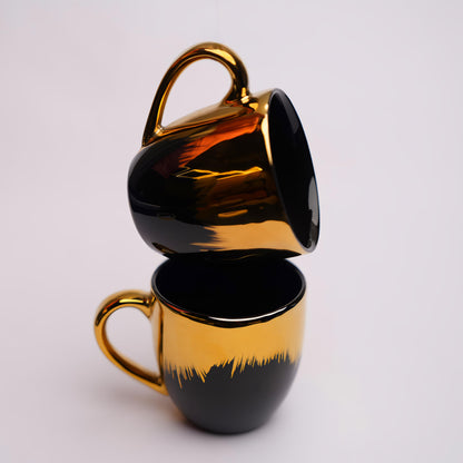 Golden Dusk Ceramic Tea Cup Set – Elegant Black & Gold Finish (6 Pcs)